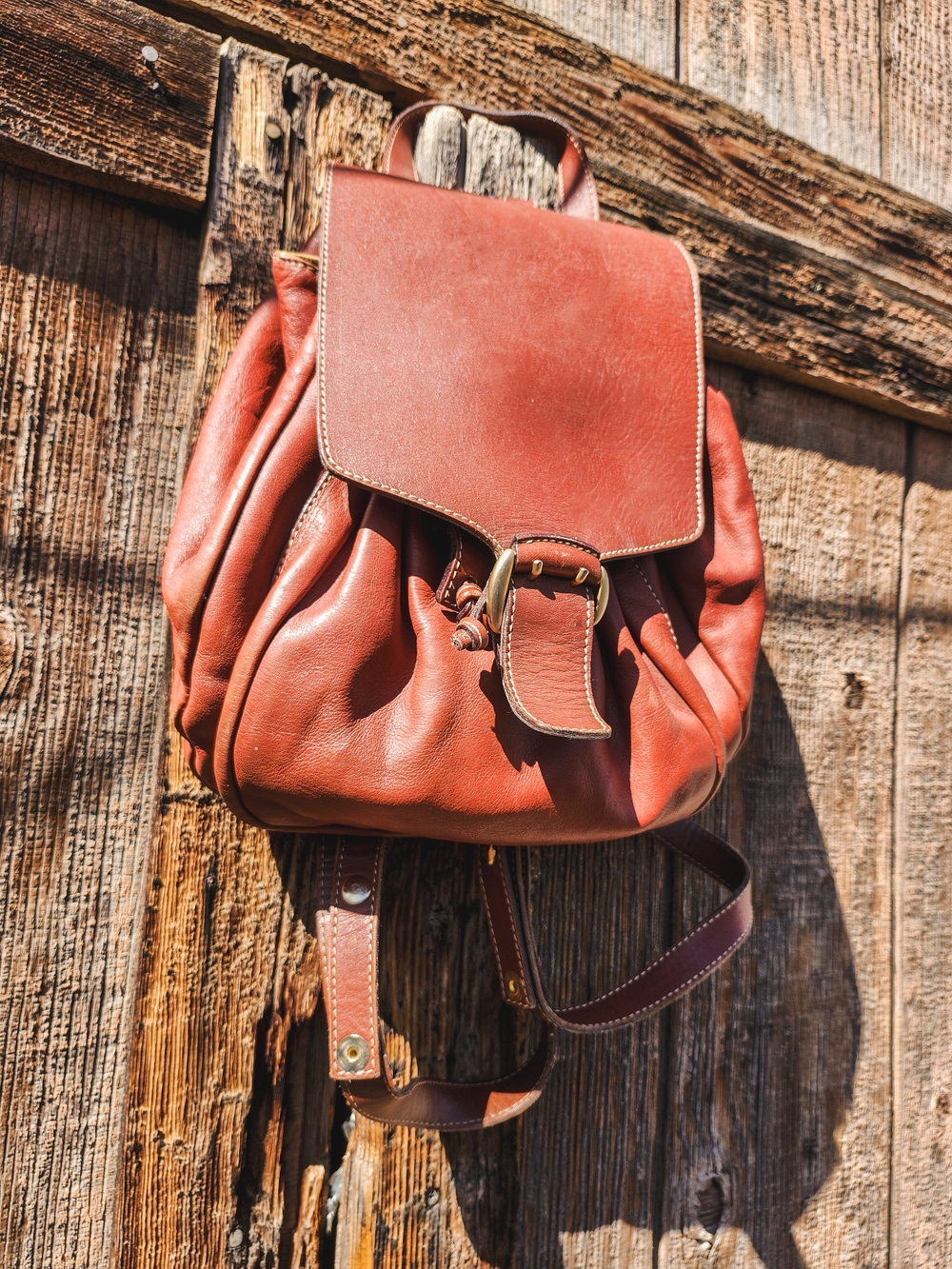 Francesco Biasia Brown Leather Backpack Made in Italy Drawstring Flap BagVintage